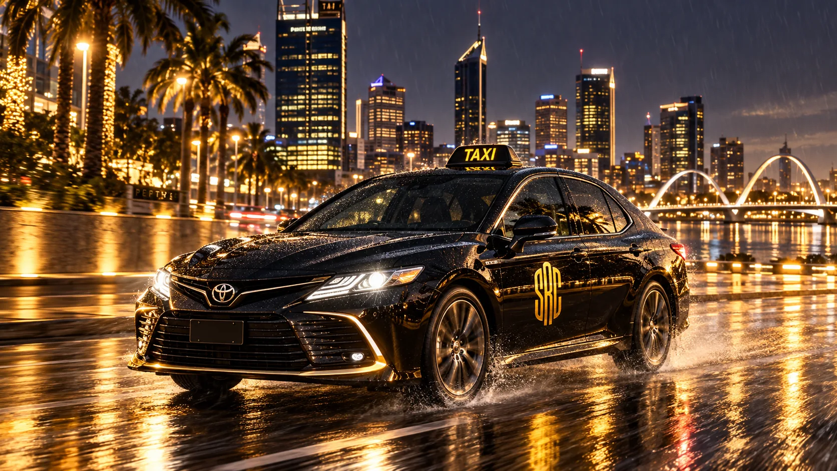 SRC taxi in Perth at night